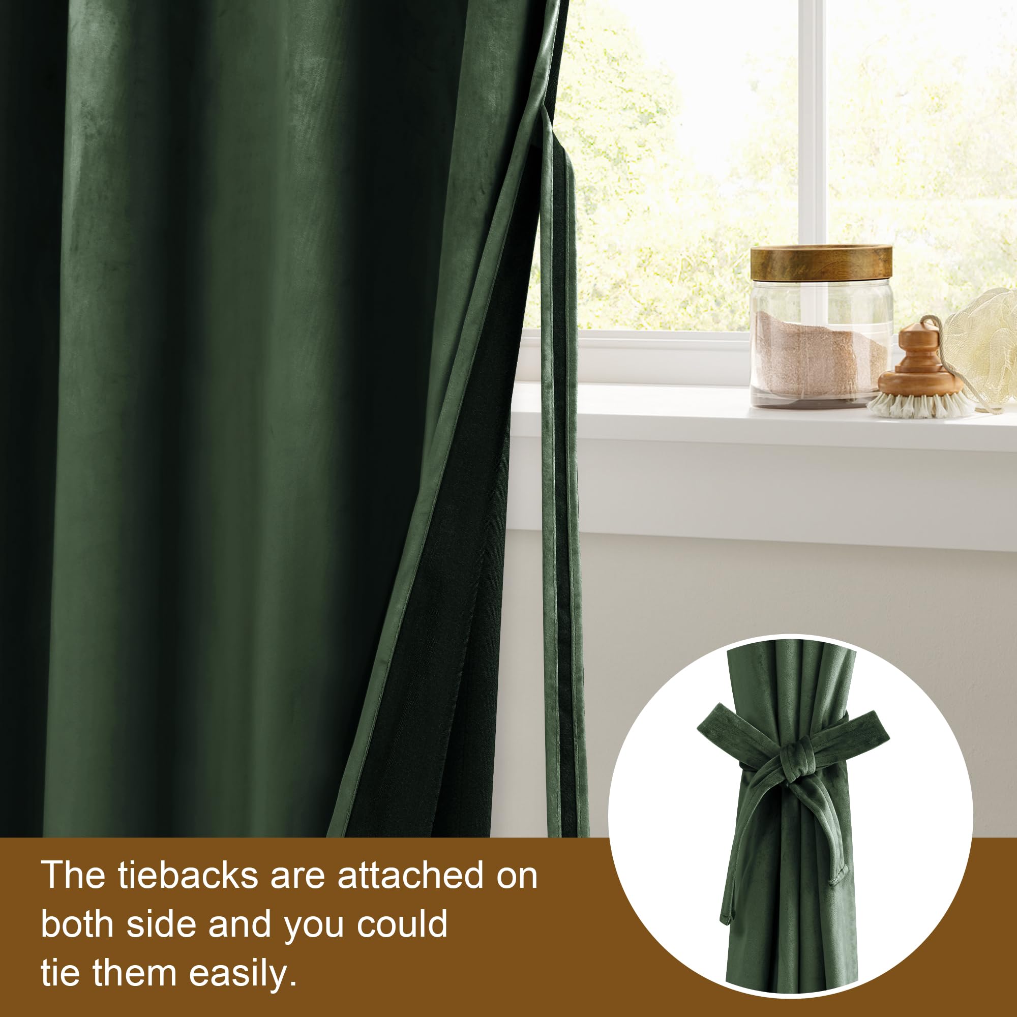 Dwcn Olive Green Velvet Curtains 96 Inches - Tieable Elegant Sunlight Blocking Curtains For Living Room Thermal Insulated Noise
