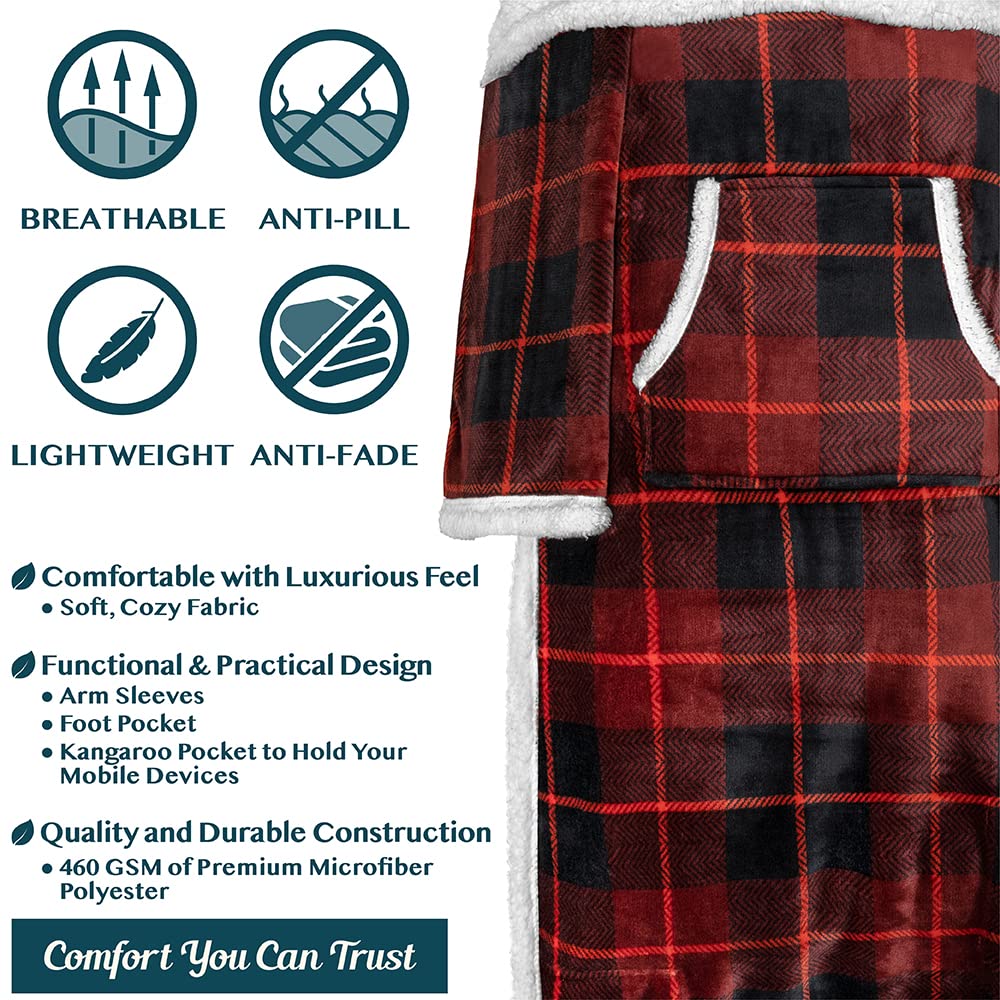Pavilia Sherpa Blanket With Sleeves And Foot Pocket Women Men Adults, Fleece Wearable Blanket Sleeved Throw Wrap, Thick Hug Slee