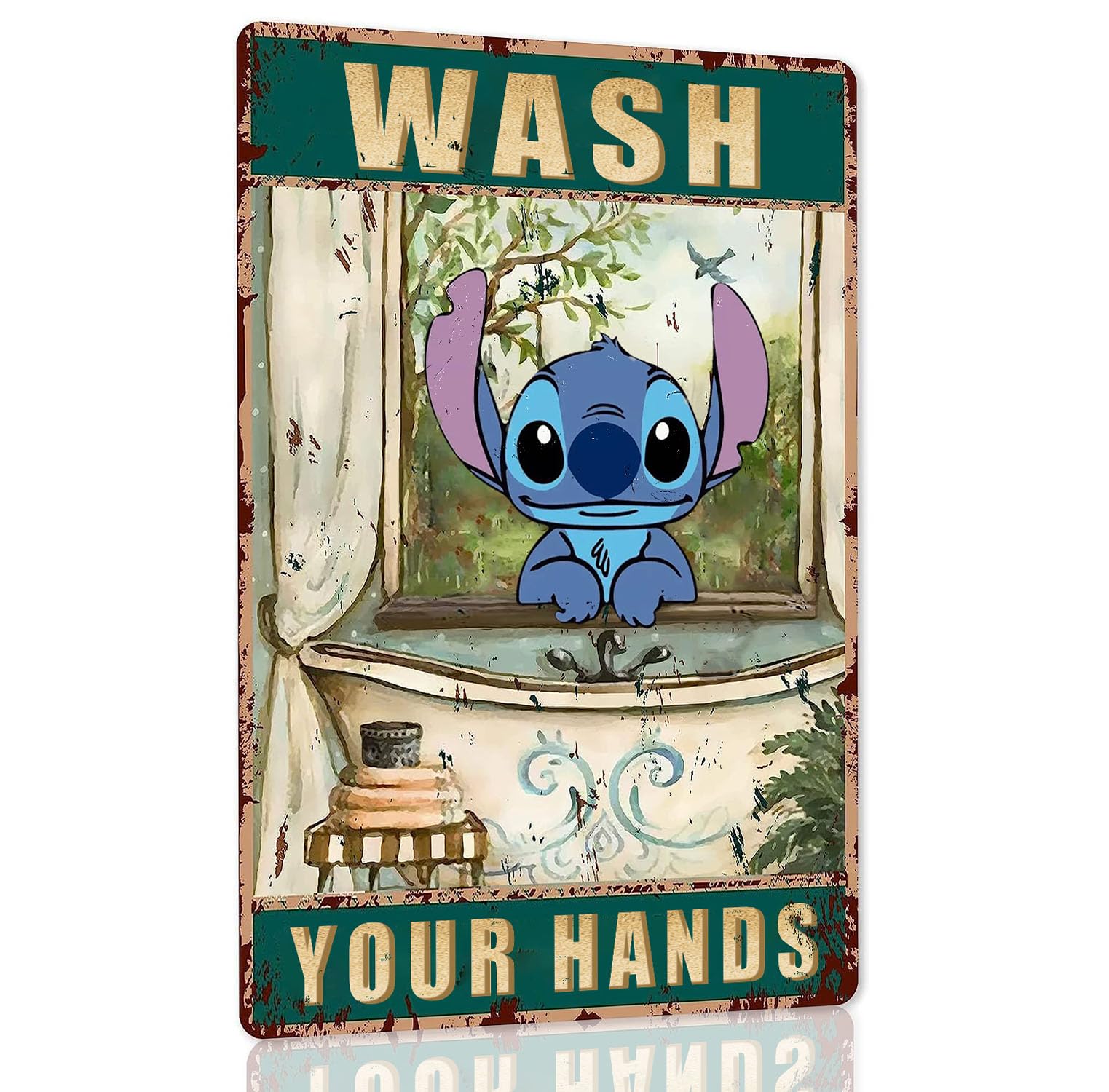 Stitch Bathroom Wall Art Decor Vintage Stitch Bathroom Poster Wash Your Hands Metal Tin Sign Bathroom Accessories Cute Stitch Ch