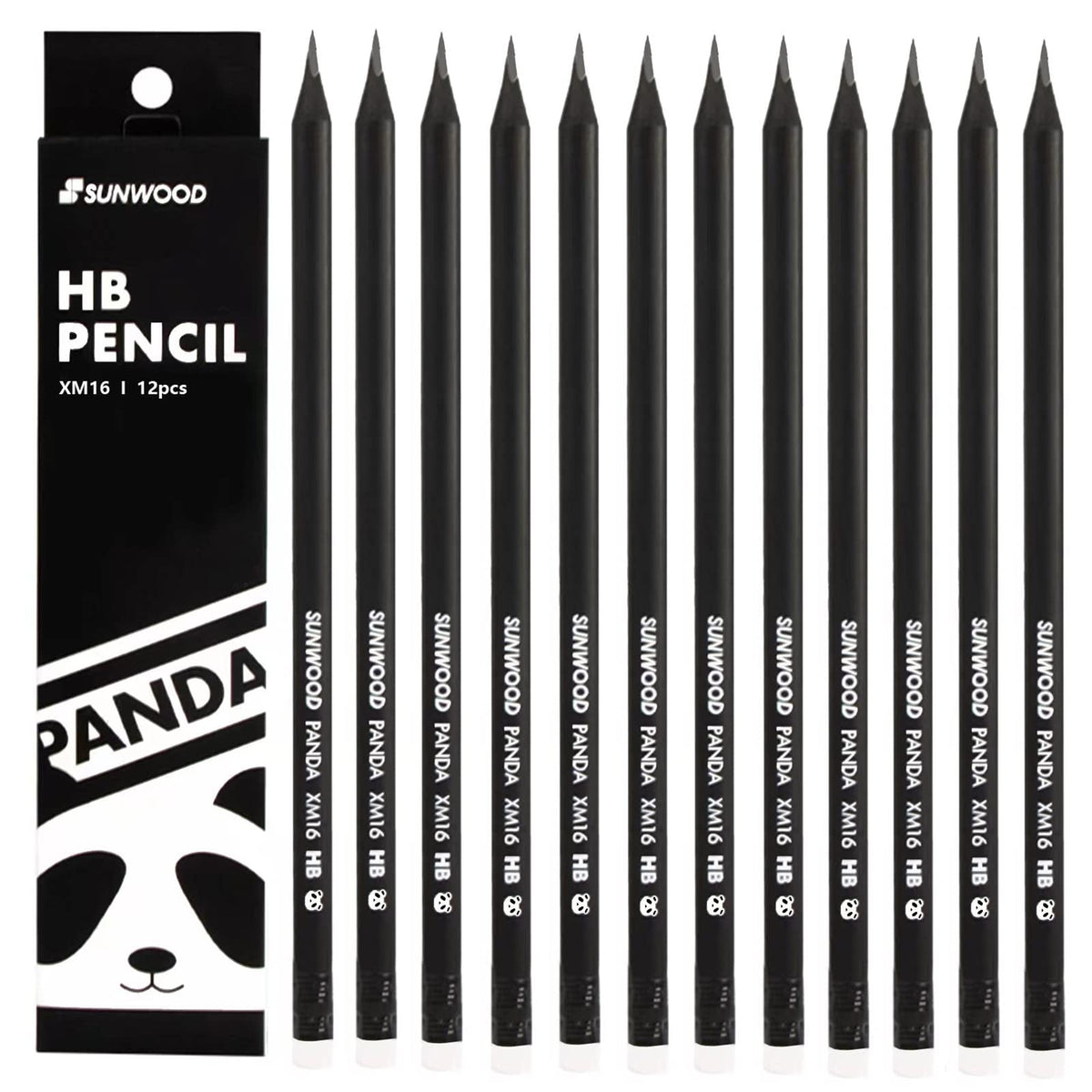 Hysmmxher Panda #2 Hb Black Wood Cased Graphite School Pencils, Pack Of 12, Pre-Sharpened With Latex Free Erasers, Office Suppli
