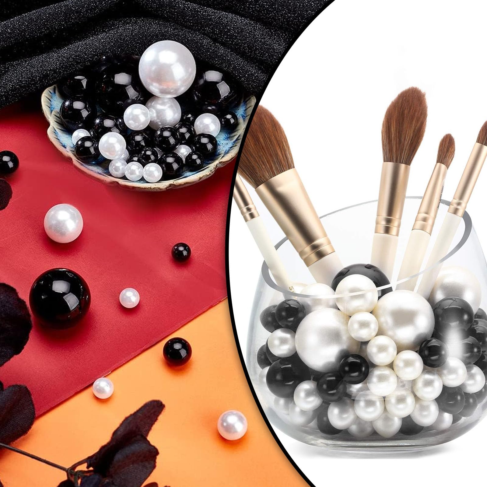 Black White Floating Pearls | 150Pcs Black White Pearls Bead For Centerpieces Vases, Black White No Hole Beads | 8/14/20 Mm Floa