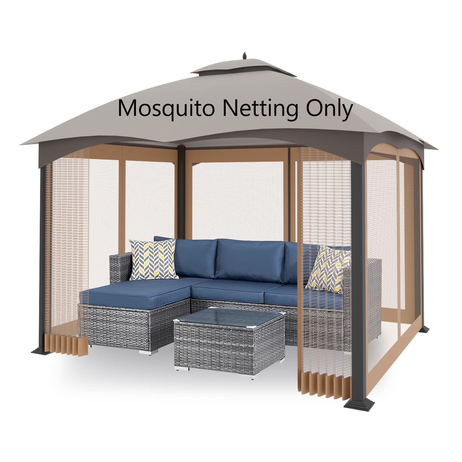 Tanxianzhe 10'X10' Gazebo Replacement Mosquito Netting 4-Panel Patio Screen Walls With Zipper (Khaki)