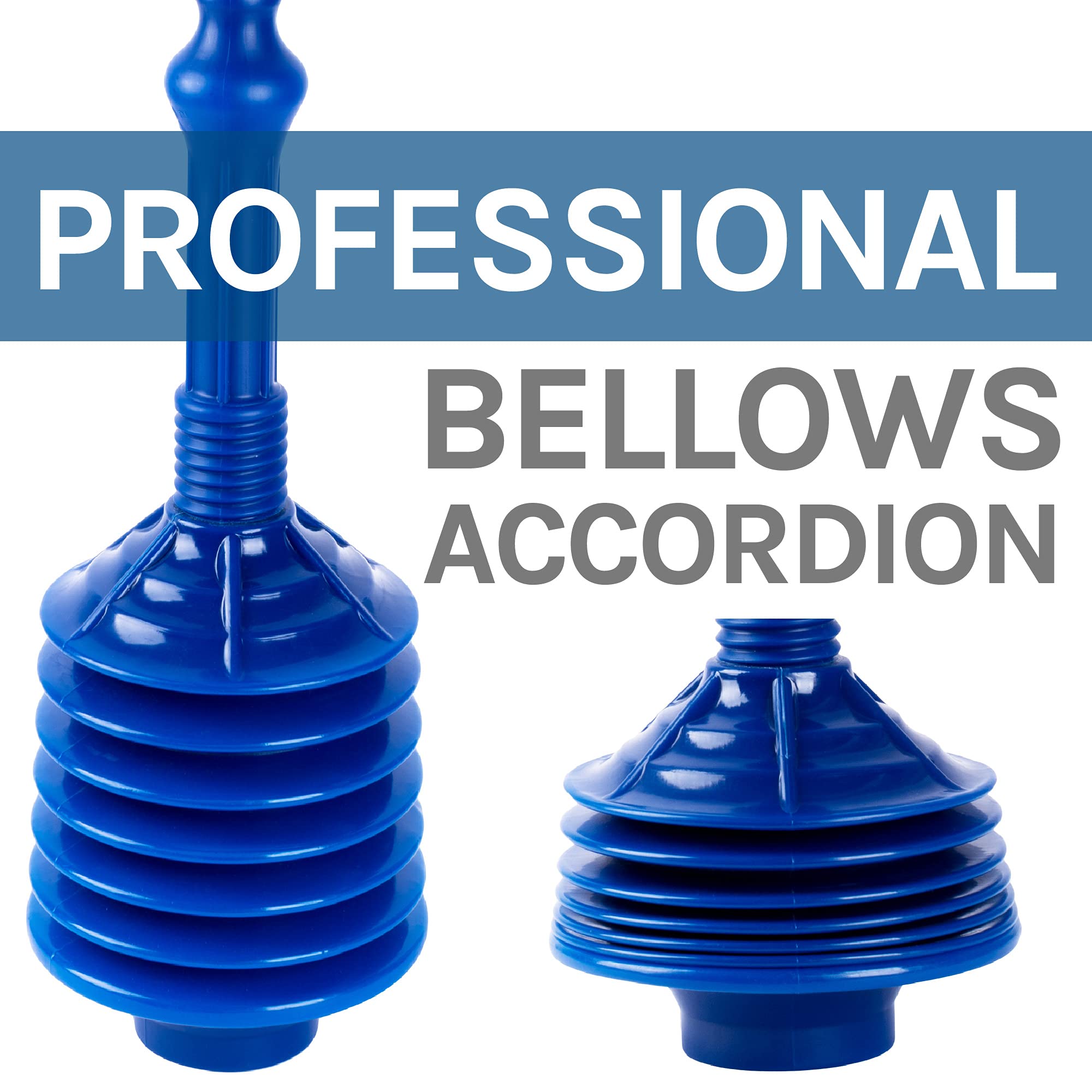 Js Jackson Supplies Blue Bellows Accordion Toilet Plunger With Black Storage Tray
