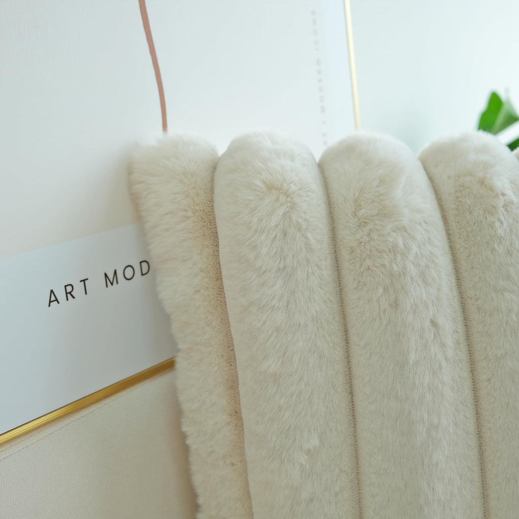 Jojusis Pack Of 2 Faux Fur Plush Decorative Throw Pillow Covers Couch Cushion Case Soft Fluffy Pillowcases Wide Stripe (Beige, 1