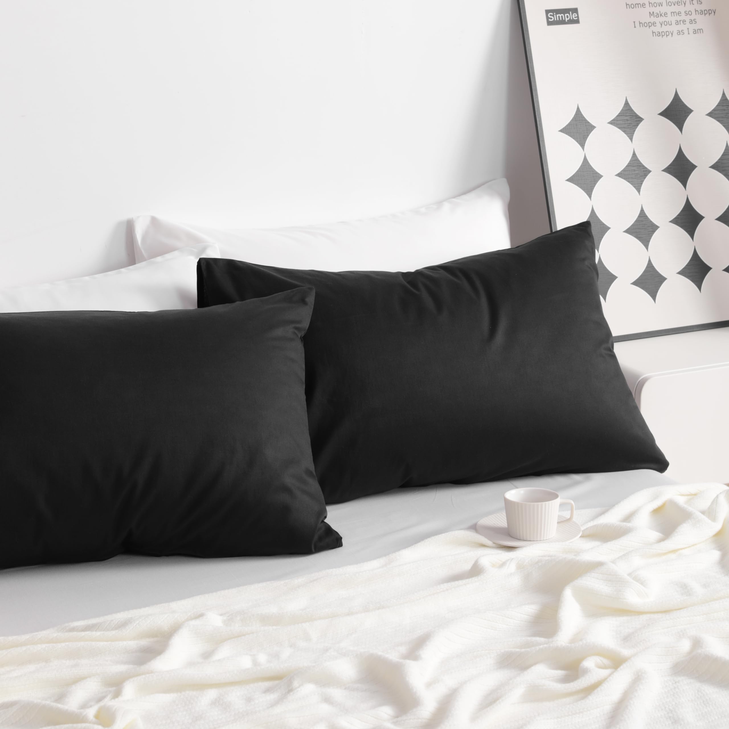Ntbay Standard Cotton Pillowcases - Envelope Closure 20X26 Pillowcases Set Of 2, Breathable And Soft Bed Pillow Cases, Black