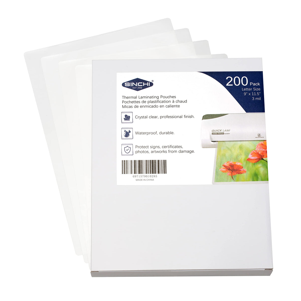 Sinchi Thermal Laminating Pouches, 3 Mil, Clear, 200 Pack, 9X11.5-Inches Letter Size Laminating Sheets