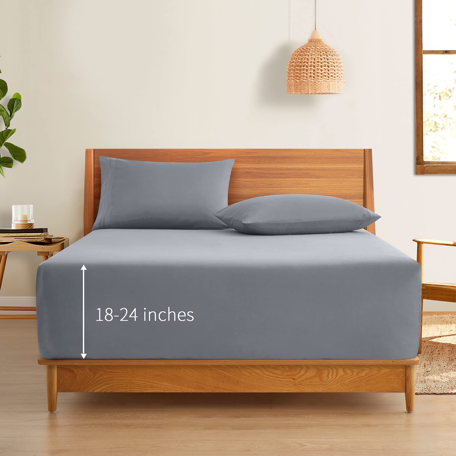 Horbaunal Extra Deep Pocket Queen Fitted Sheet Only - Fits Up To 24 Inch Mattress - Luxury 1800 Thread Count - Microfiber Silver