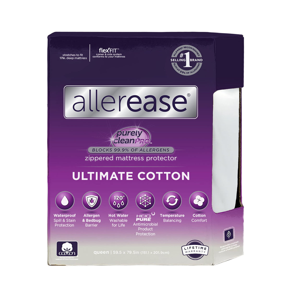 Allerease Ultimate Allergy Protection And Comfort Zippered Mattress Protector, Queen