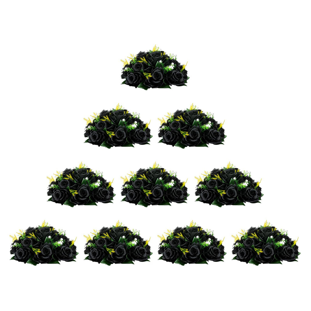 BLOSMON Flower Balls Wedding Rose Centerpieces 10 Pcs Black Fake Flowers Kissing Balls Decor Artificial Floral Arrangements Flow