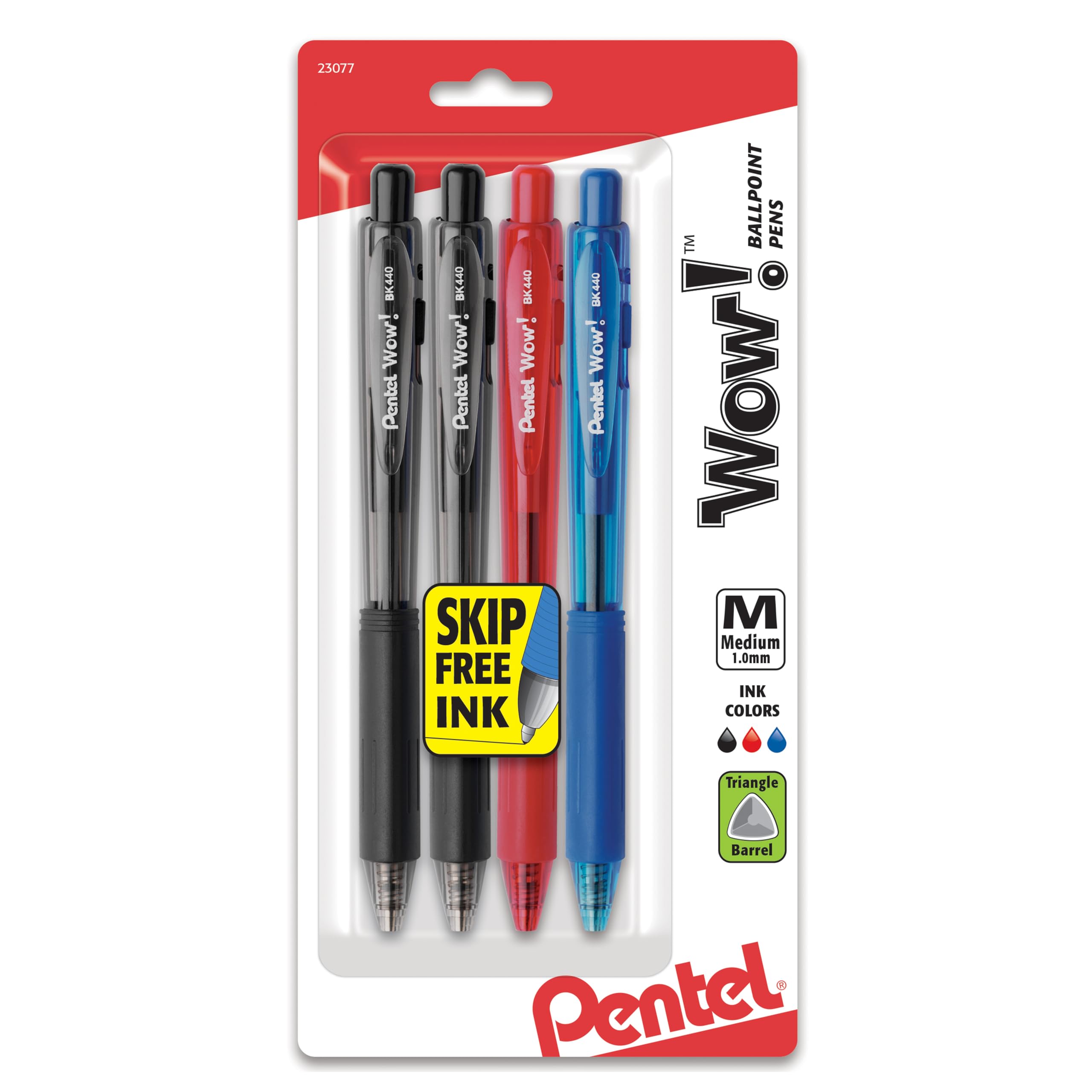 Pentel Wow! Retractable Ballpoint Pens, Medium Line, Assorted Ink, 4 Pack (Bk440Bp4M1)