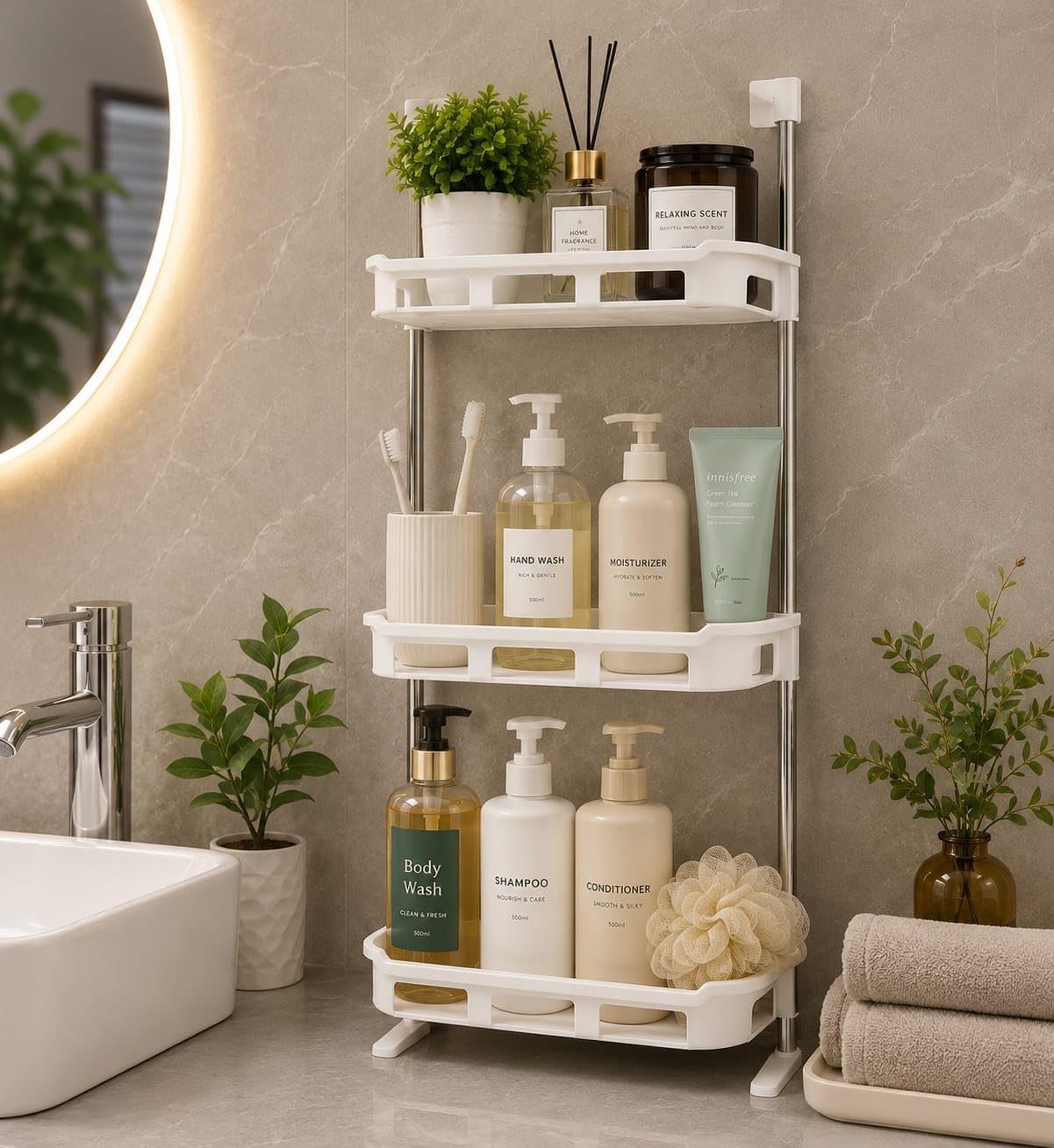 Dldcompany 3Tier Bathroom Organiser Rack, White