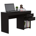 Austin Computer Desk with 2 Drawers, 1 Open Shelf, and Metal Handles, Black