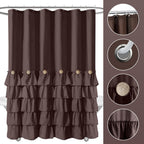Seasonwood Brown Shower Curtains For Bathroom Dark Brown Shower Curtain Brown Ruffle Shower Curtain Button Farmhouse Style Fabri