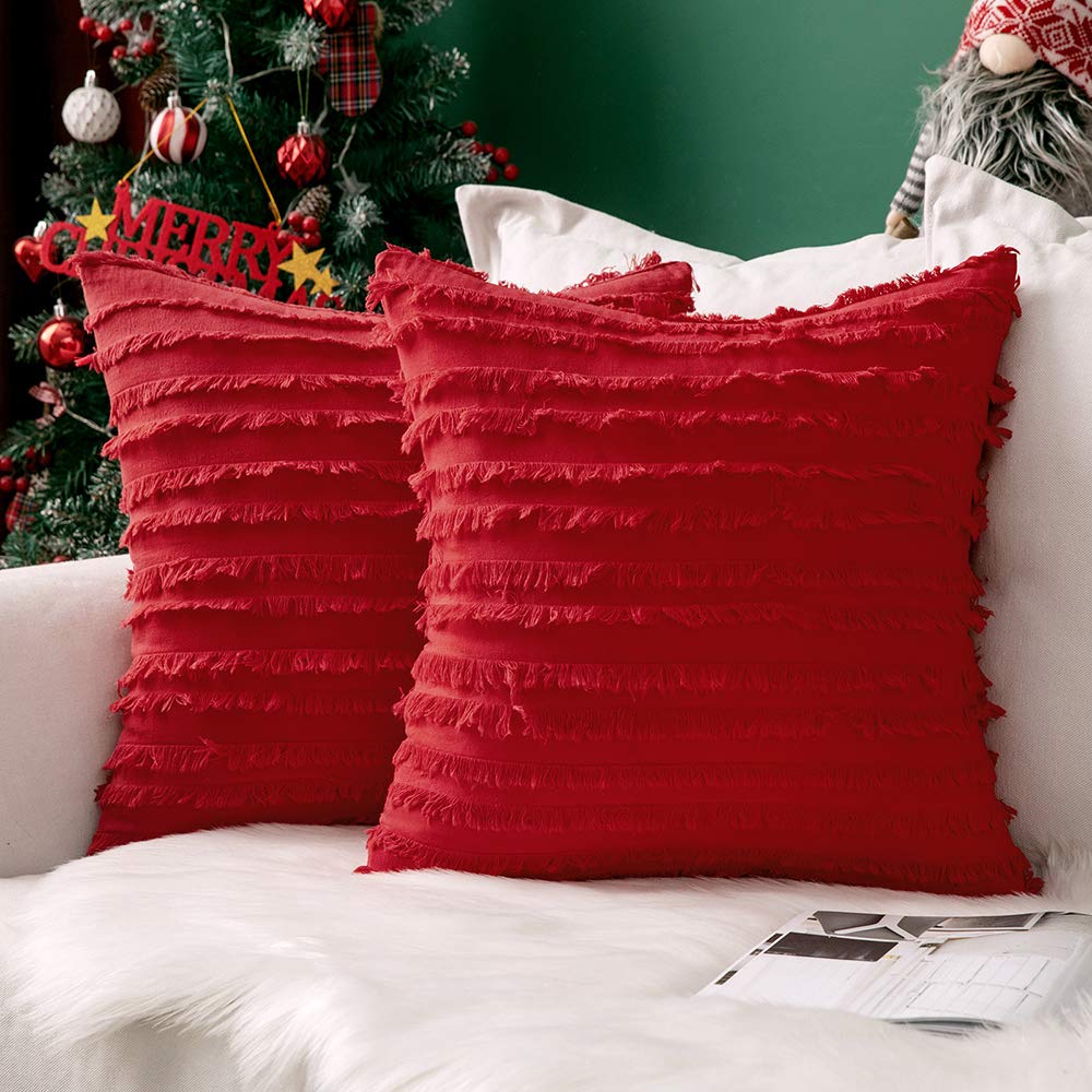 Miulee Set Of 2 Decorative Boho Christmas Throw Pillow Covers Linen Striped Jacquard Pattern Cushion Covers For Sofa Couch Livin