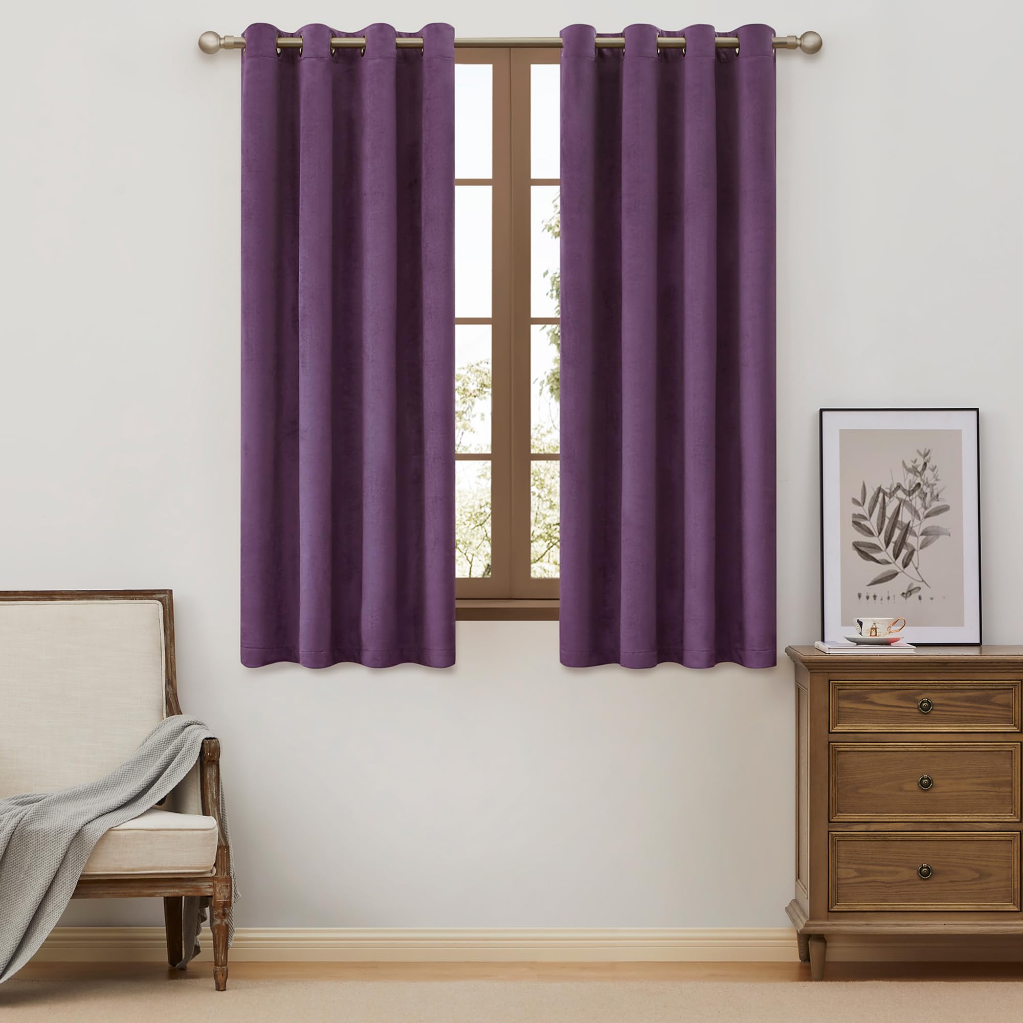 Bulbul Violet Velvet Curtains 72 Inch Length For Living Room Window Drapes Darkening Decor Grommet Curtains For Bedroom 2 Panels