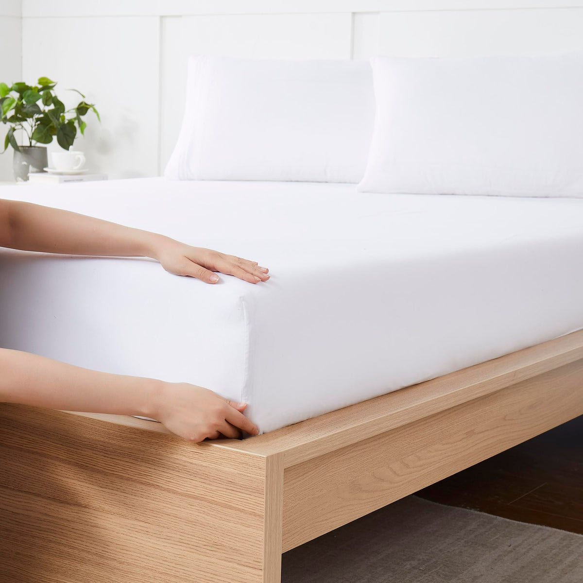 Queen Fitted Sheet Only with Full Elastic & Built in Corner Sheet Straps to Prevent Shifting - Soft & Breathable Brushed Microfi