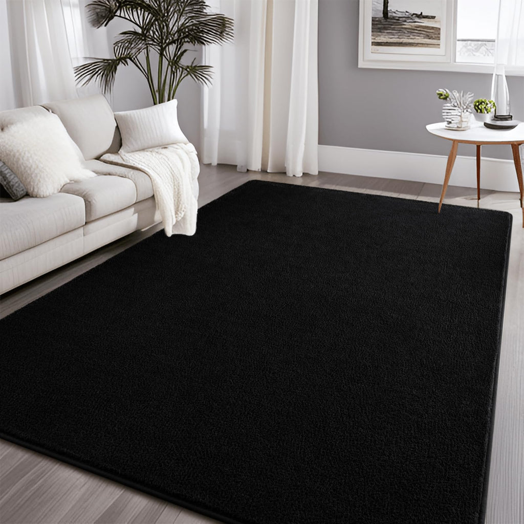 Larhom Large Modern Area Rugs for Bedroom Living Room, 6x9 Feet Black Rug, Thickened Memory-Foam Indoor Carpets, Minimalist Rug 