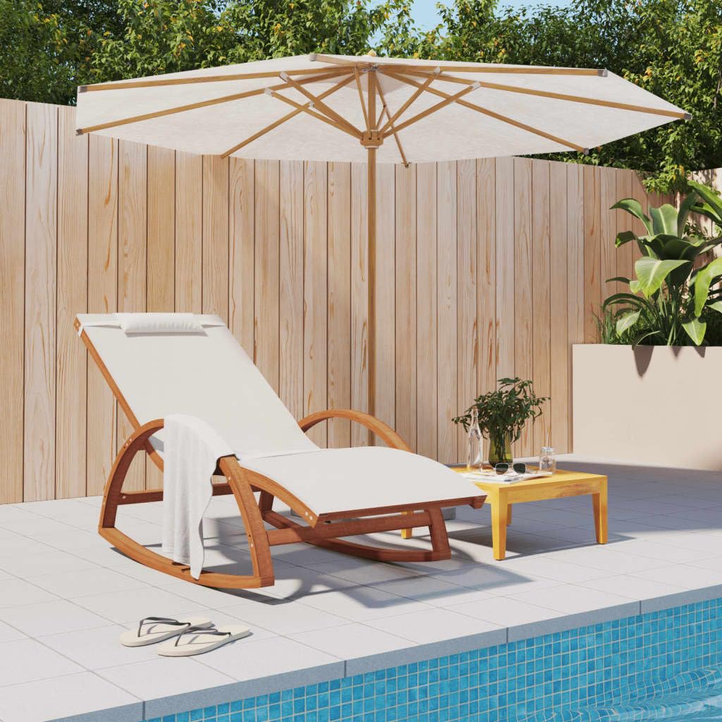 vidaXL White Rocking Chair - Solid Poplar Wood Frame, Durable Textilene Fabric Seat, Indoor and Outdoor Use, Ergonomic Design with Comfortable Backrest and Armrests, Included Pillow for Extra Comfort