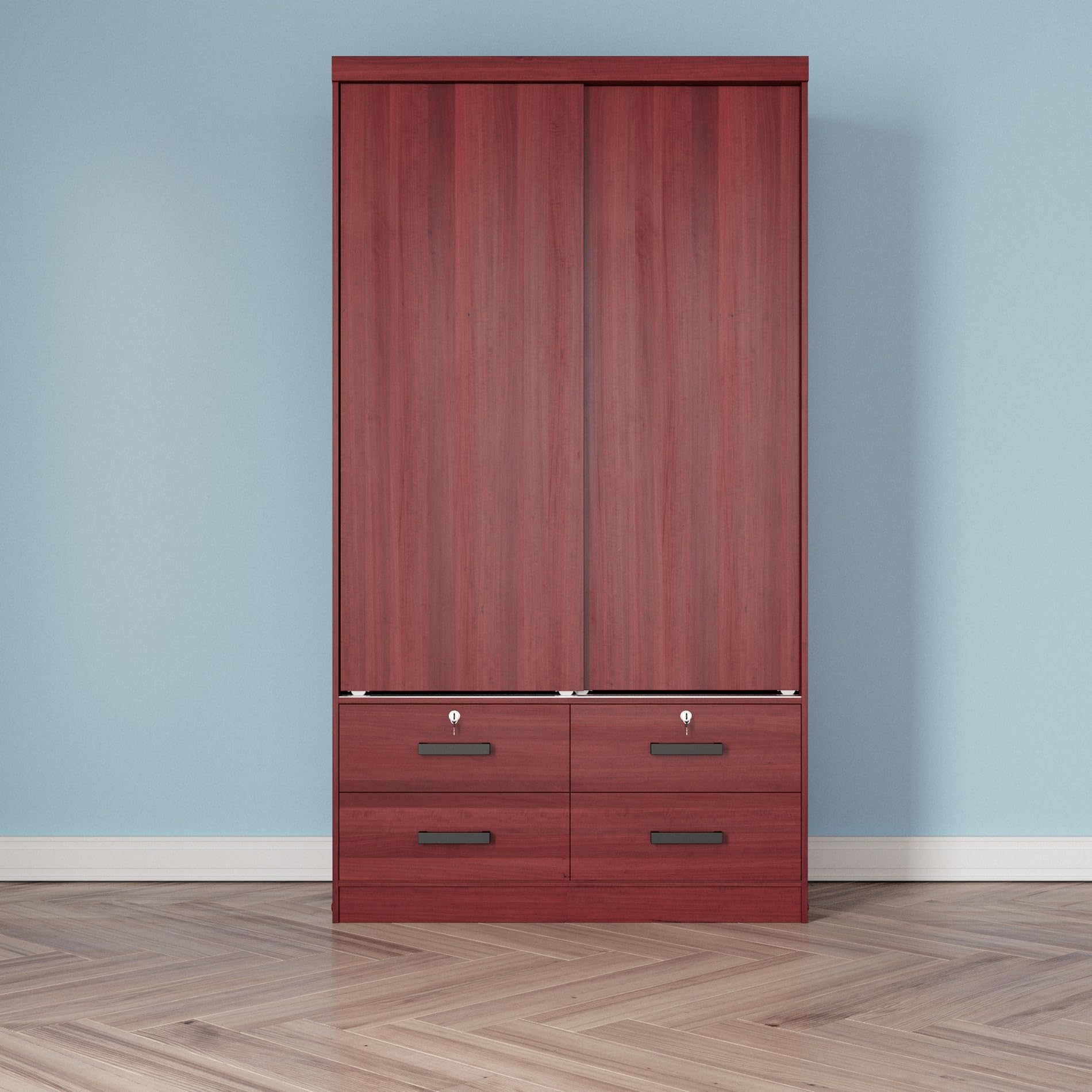 Woodpeckers Furniture And Mattress Sarah Modern Wood Double Sliding Door (Mahogany)