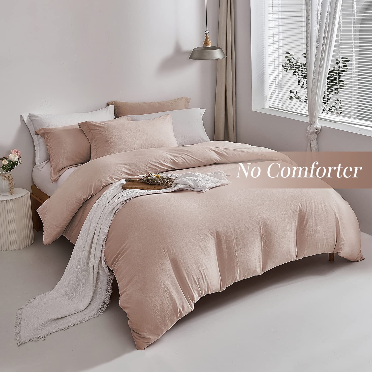 Mildly Super Soft Duvet Cover - 100% Washed Microfiber Rugby Tan Comforter Cover Set 3 Pieces With Zipper Closure & Corner Ties