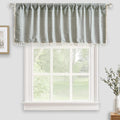 Roomtalks Sage Green Boho Kitchen Valances For Windows Rod Pocket 18’’L X 52’’W Spring Summer French Striped Modern Farmhouse Chic Tassel Curtain Valances For Bathroom Living Room