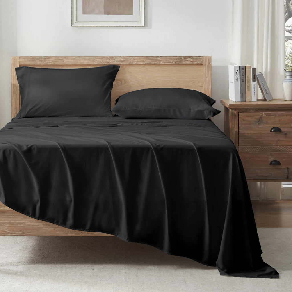 Andency Black Full Size Bed Sheets, 100% Viscose Derived From Bamboo, Cooling Full Sheets, Deep Pocket Up To 16', Silky Soft Bed Sheets, Hotel Luxury Breathable Bedding Sheets & Pillowcases…