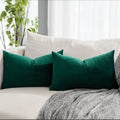 Quafoo Dark Green Decorative Lumbar Velvet Throw Pillow Covers 16X24 Inch Set Of 2 With Zipper Luxury Soft Solid Rectangle Cushi