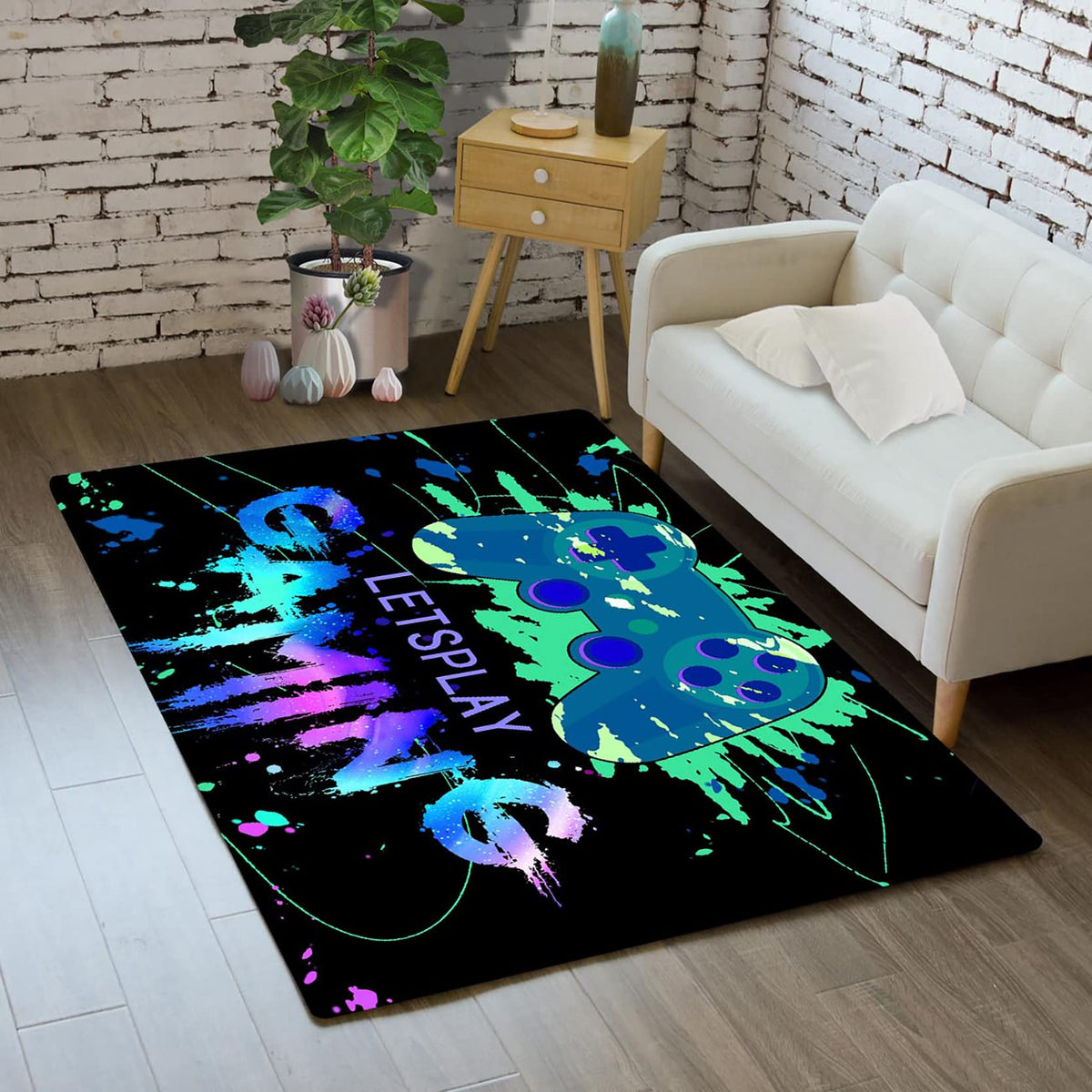 Gamer Rugs For Bedroom Boys, Blue Gamepad Gaming Decor For Boys Room, Video Game Carpet Decor Teenage Boy Child Bedroom Soft Hom