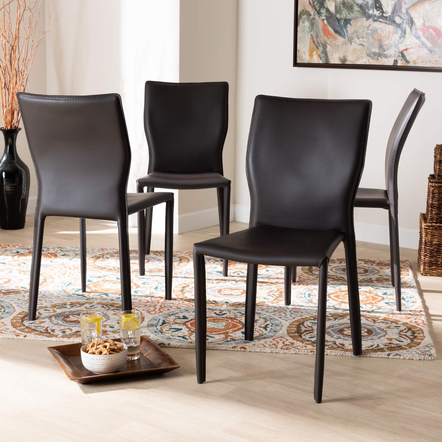 Baxton Studio Heidi Modern and Contemporary Dark Brown Faux Leather Upholstered 4-Piece Dining Chair Set