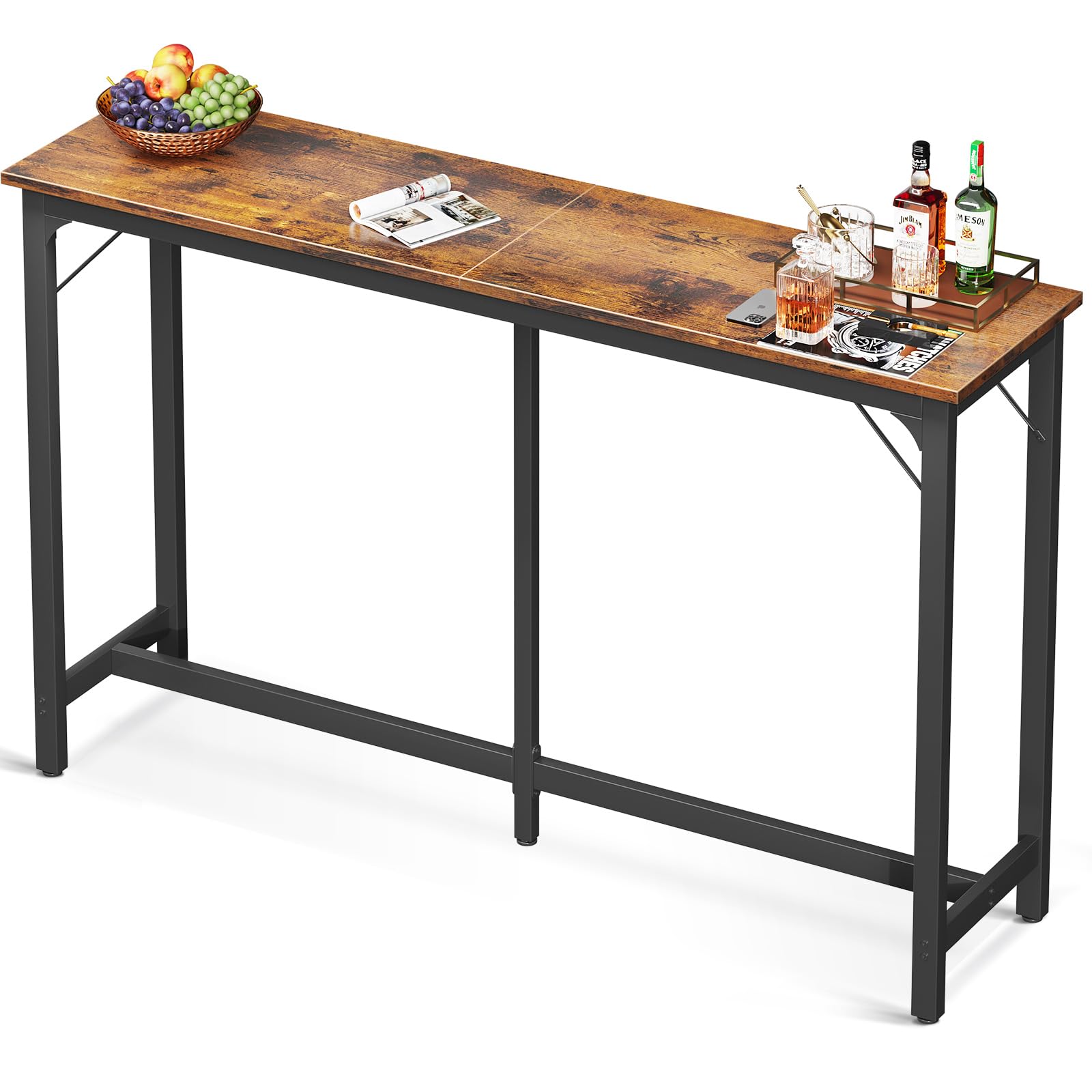 Odk 63 Inch Bar Table, Bar Height Pub Table, Counter Height Bar Table, Rectangular High Top Kitchen & Dining Counter Tables With Sturdy Legs & Easy-To-Clean Top, Indoor Use, Rustic Brown