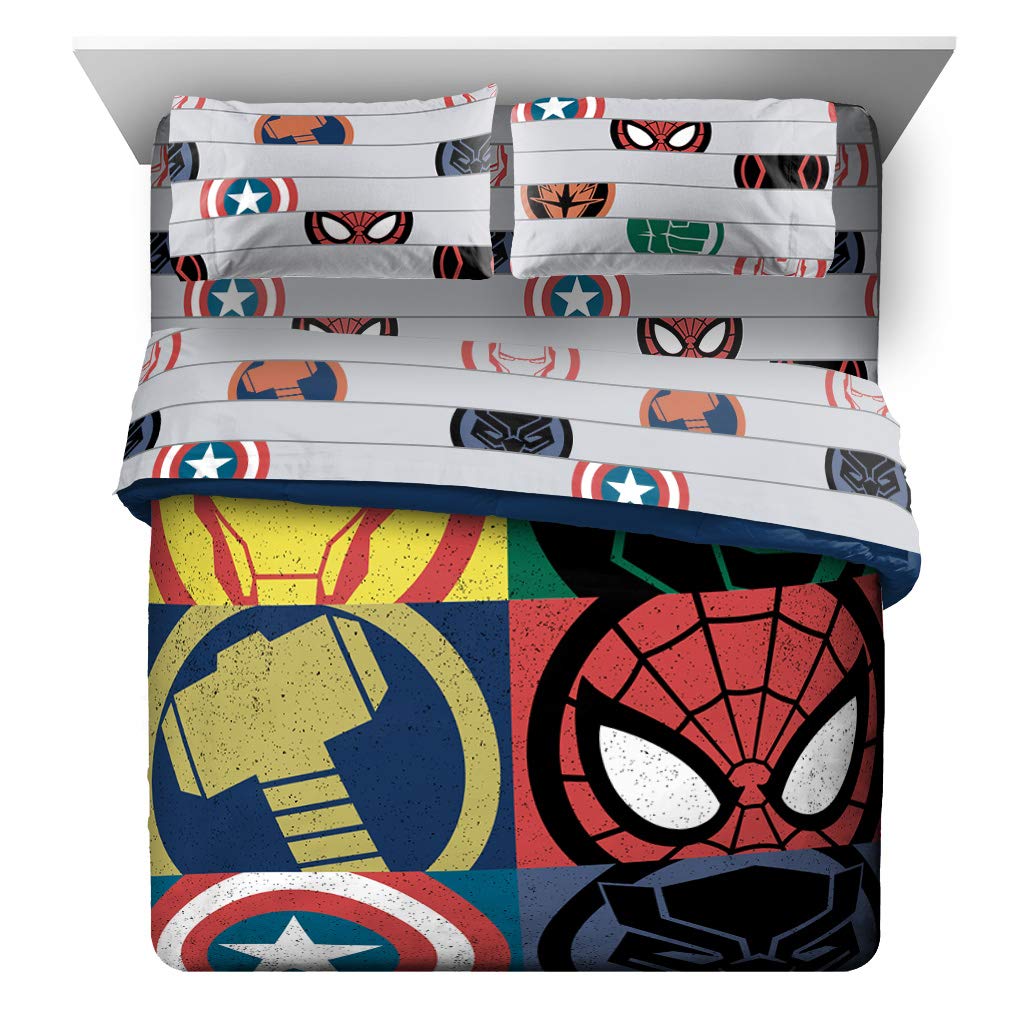 Jay Franco Marvel Avengers Emblems 7 Piece Queen Bed Set - Includes Comforter & Sheet Set Bedding - Super Soft Fade Resistant Mi