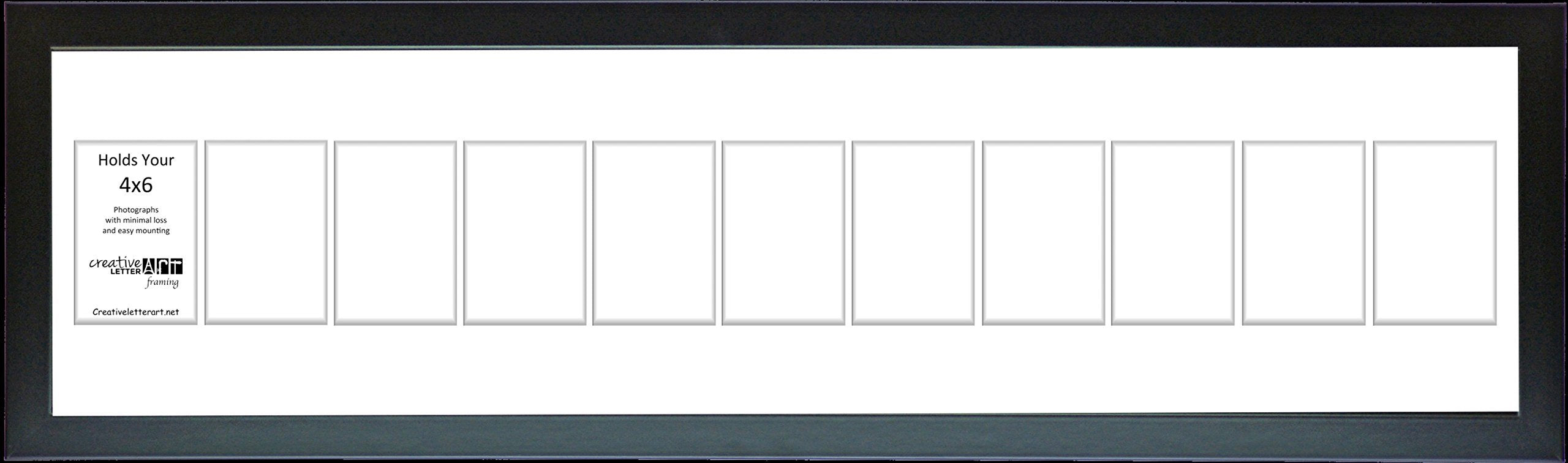 Creative Letter Art 4    x 6    Multiple Opening Picture Frame Collage with 11 holes, Manhattan Black Frame with 10 x 44-inch Wh