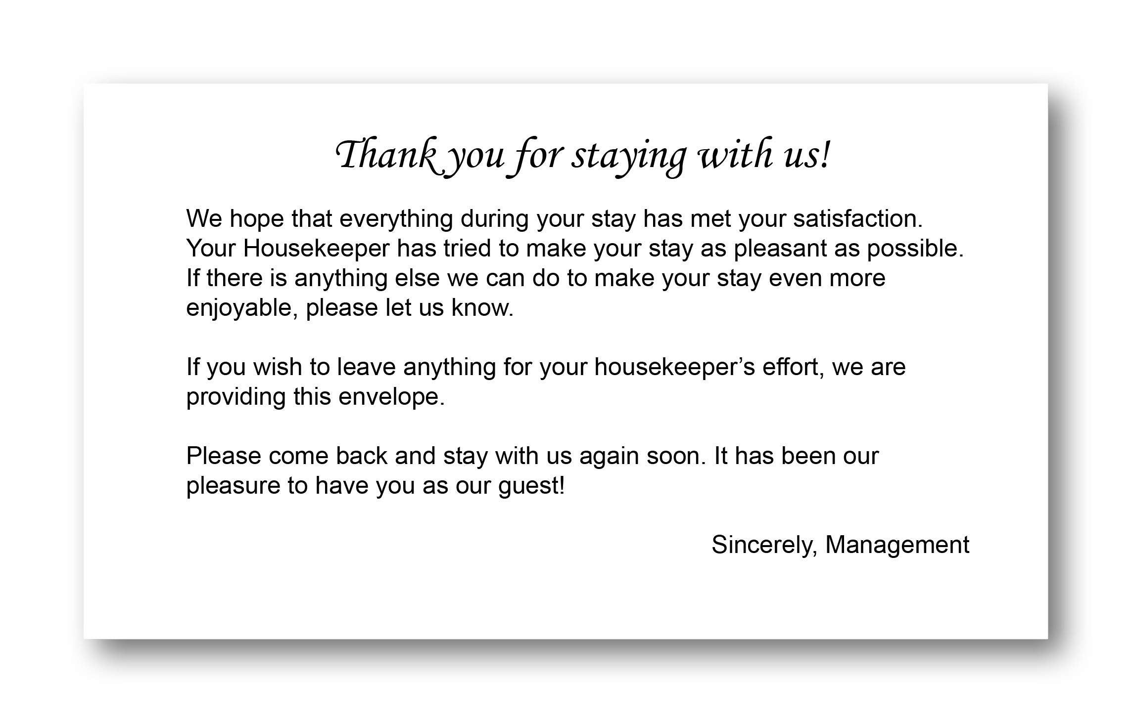 Housekeeping Hotel Motel Tip Gratuity Envelope - Gummed Seal - White - 3 11/16 By 6 1/2 Inch - (250 Pack)