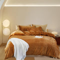 Cottonight Velvet Comforter Set King Pumpkin Rust Bedding Comforter Set Flannel Burnt Orange Fluffy Plush Blanket Quilts Soft Th