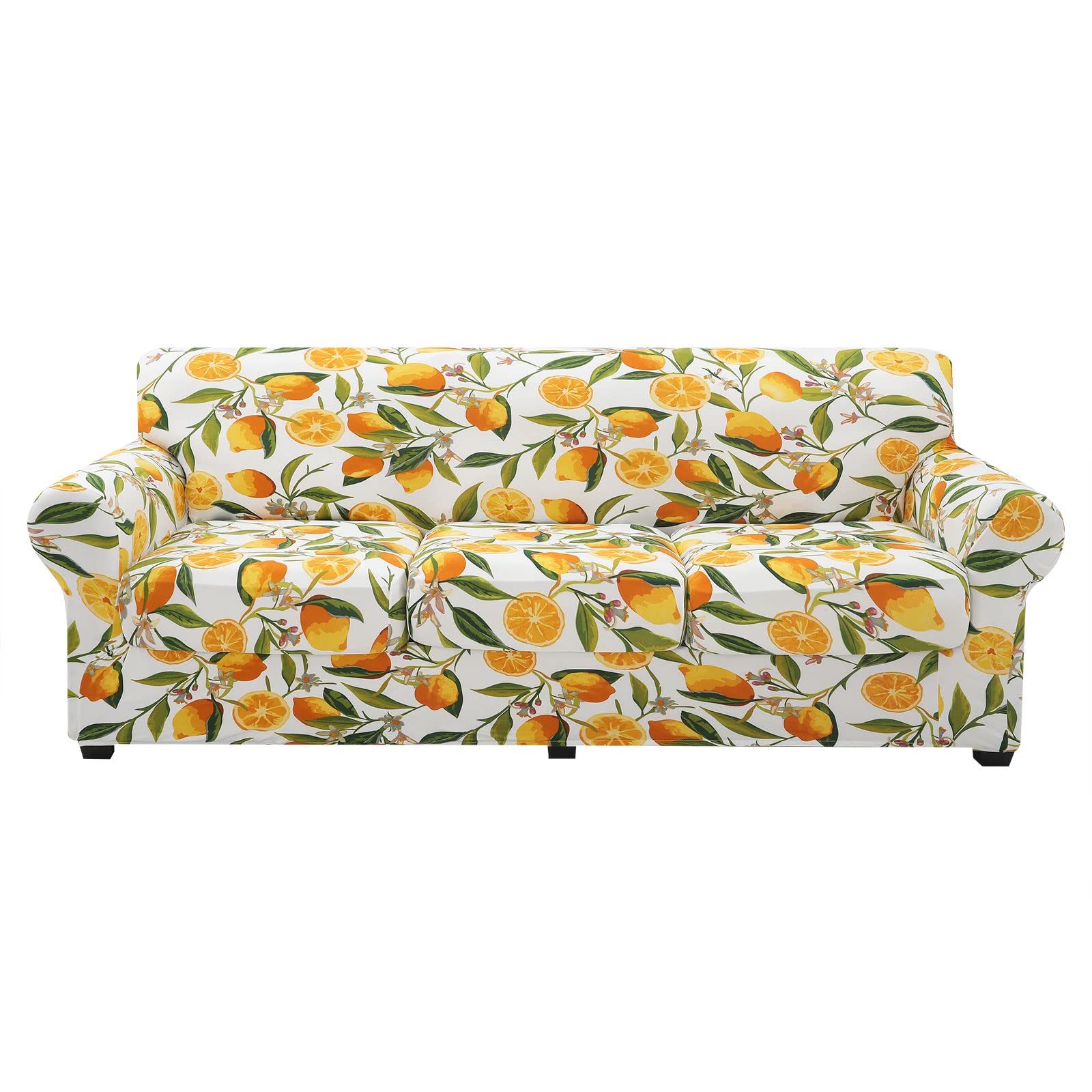hyha Couch Cover, Floral Pattern, Stretch, Printed, 4 Pieces, Sofa Slipcovers, for 3 Separate Cushion Couch, Washable Furniture 