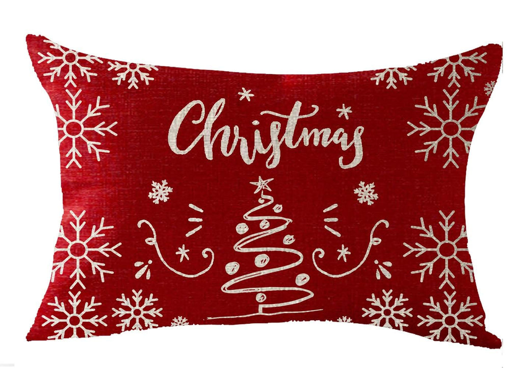 Feleniw Merry Christmas Animal Elk Red Christmas Tree Cotton Linen Decorative Throw Pillow Cover Cushion Case Lumbar 12X20 Inche