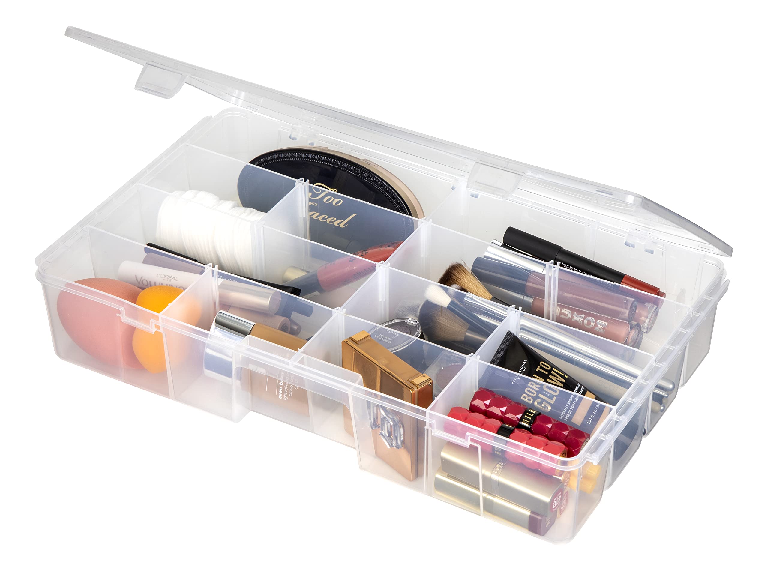 Ab Designs 6980Abd Xl Solutions Box With Removable Dividers, Large Home Storage Organization Container, Clear Plastic