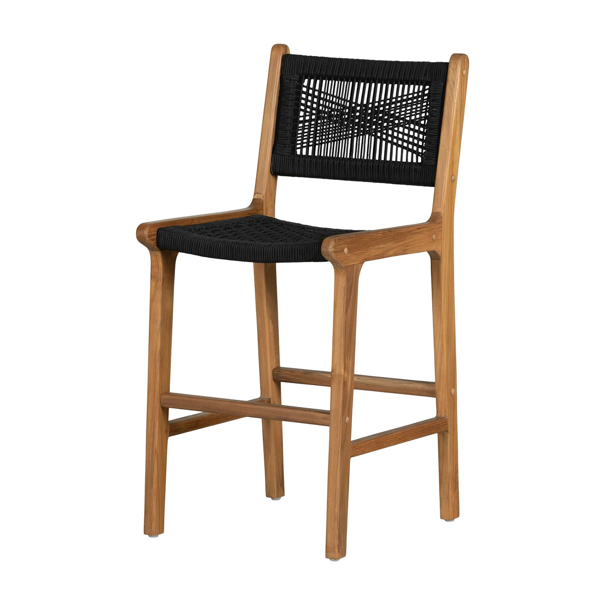 South Shore Balka Woven Rope And Teak Wood Counter Stool, Black And Natural