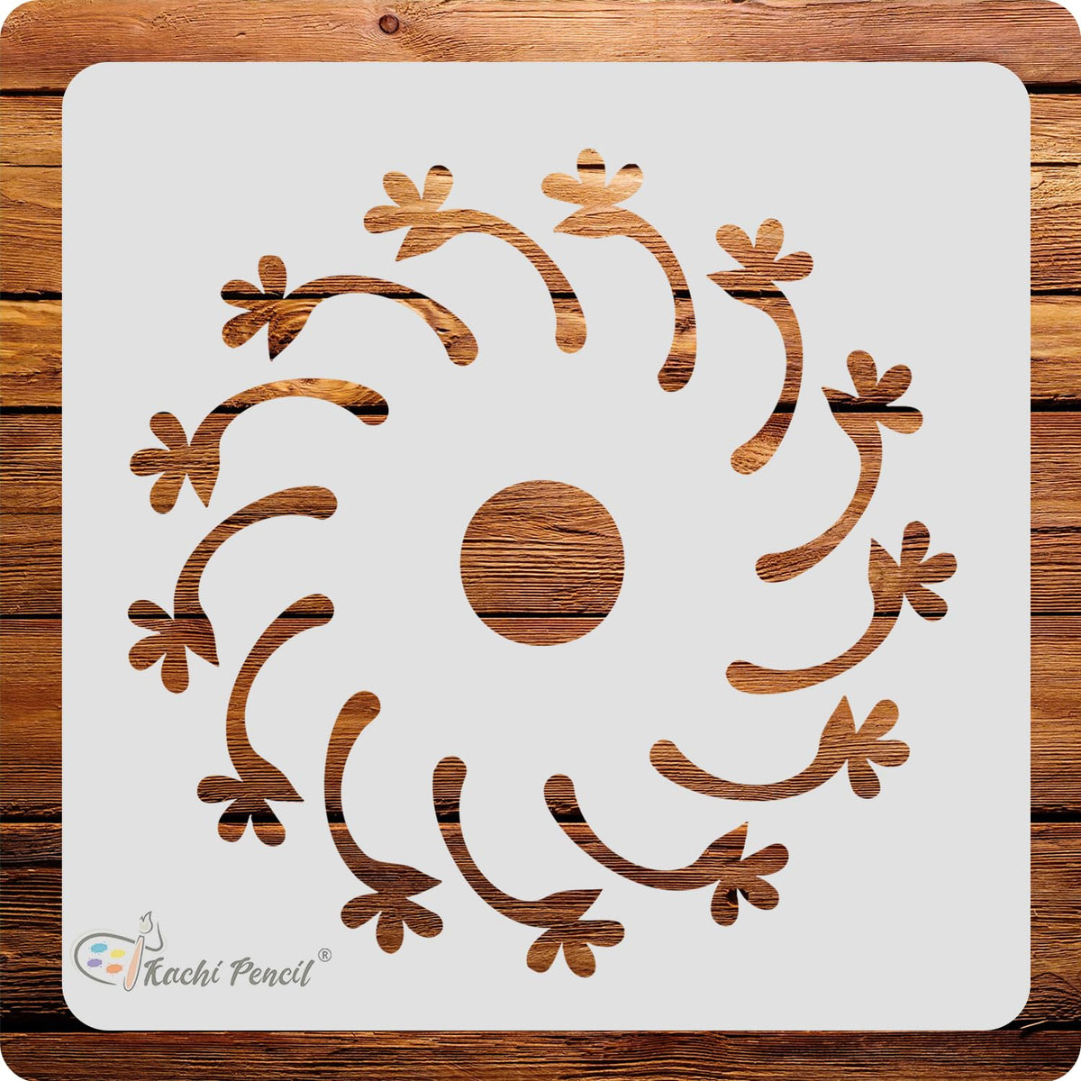 Kachi Pencil Round Design Art Stencils for Art, Craft and Painting, Size 6 x 6 inch Reusable Stencil for Painting, Fabric, Glass
