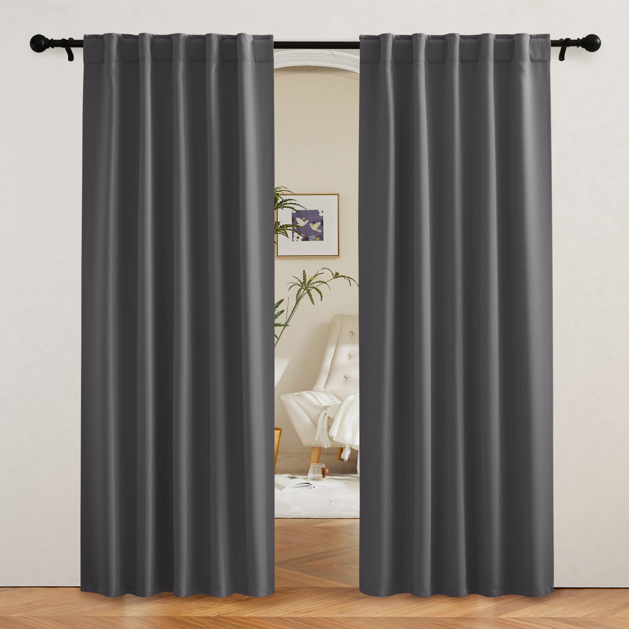 Ryb Home Blackout Curtains 80 Inches Long Thermal Insulating Large Window Curtains For Living Room Sliding Glass Door Dining Home Office Backdrop, Grey, W 42 X L 80 Per Panel, 2 Panels