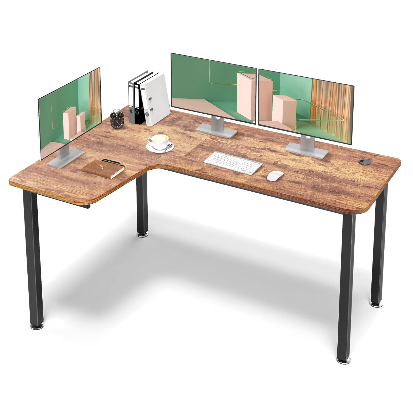 EUREKA ERGONOMIC 60 Inch Rustic Brown Corner L Shaped Computer Desk, Home Office Gaming Study Work Writing Table Long Large Stur