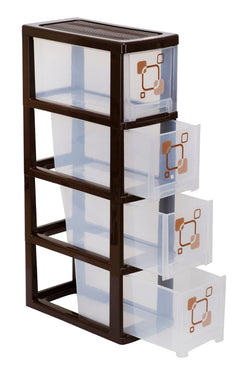 Joyful Tower 4 Plastic Modular Drawer System For Home, Office, Hospital, Parlor, School, Doctors, Home And Kids (Medium/Brown4)