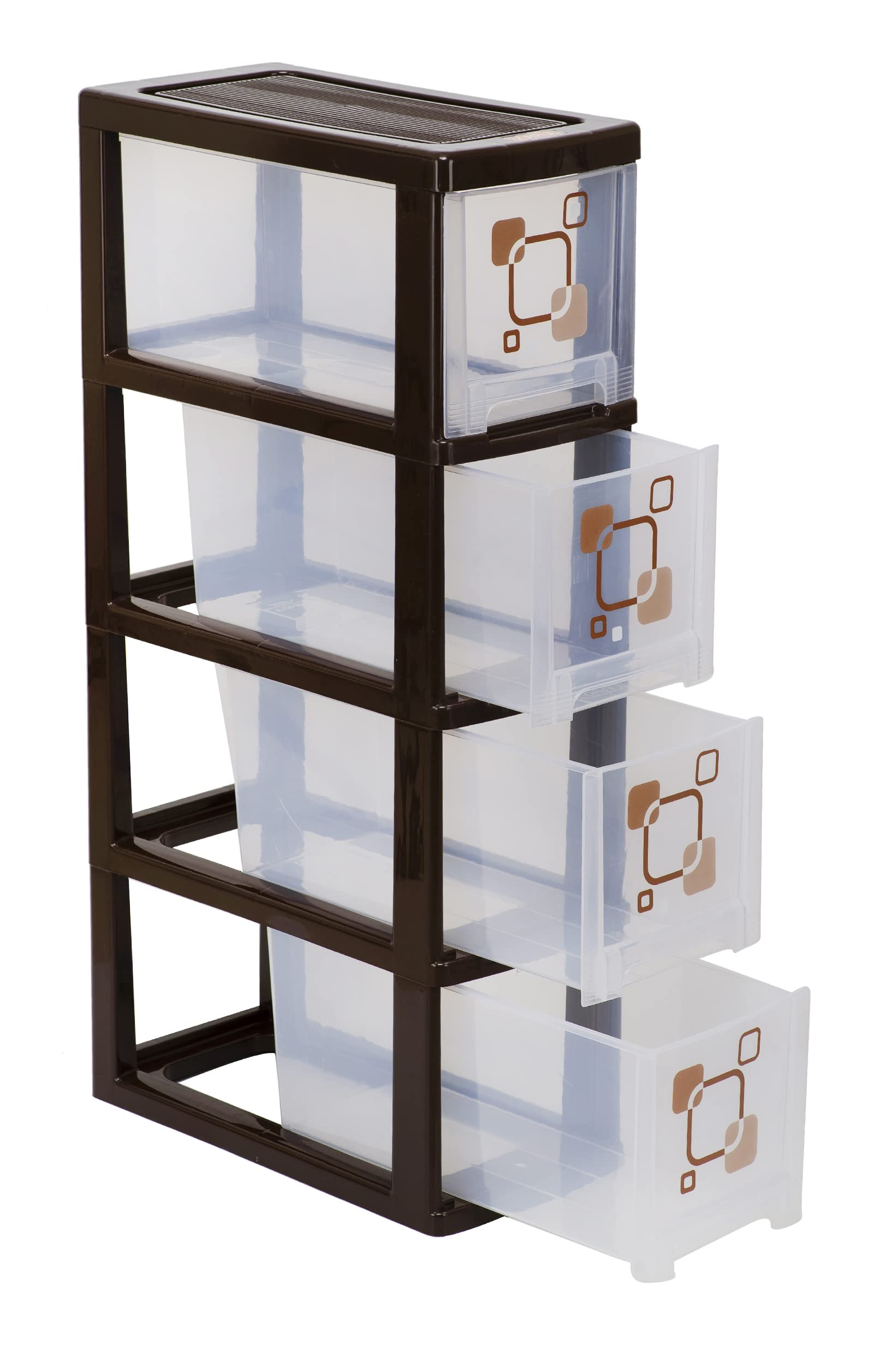Joyful Tower 4 Plastic Modular Drawer System For Home, Office, Hospital, Parlor, School, Doctors, Home And Kids (Medium/Brown4)