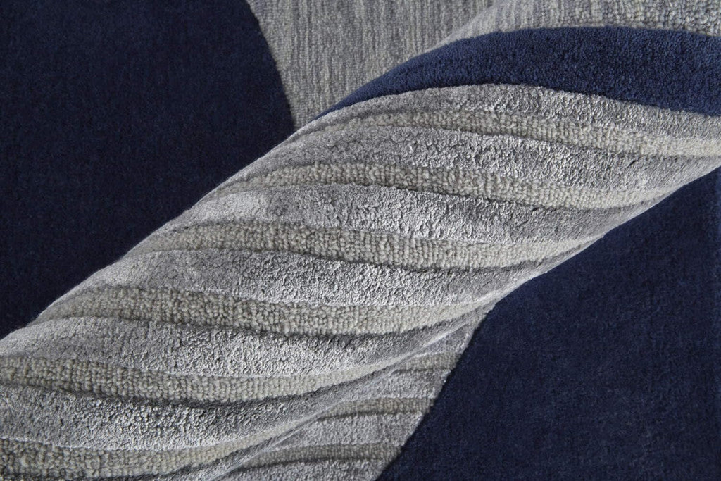 HomeRoots 514593 9 x 12 ft. Blue & Silver Wool Geometric Hand Tufted Handmade Rectangle Area Rug