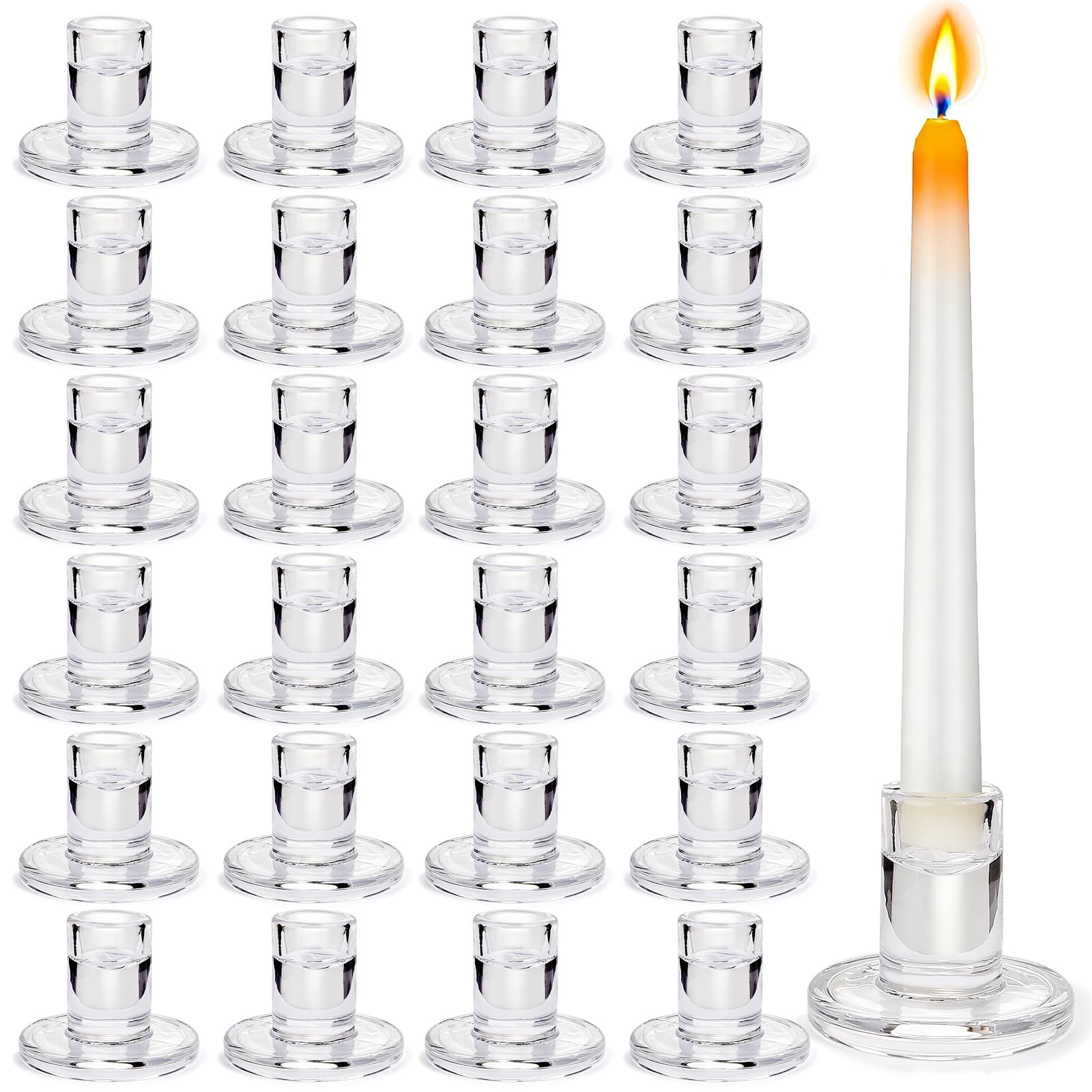 24 Pack Clear Glass Taper Candle Holders, 2.5 Inch Small Candlestick Stands for for Candle Sticks Christmas Party Living Room Di