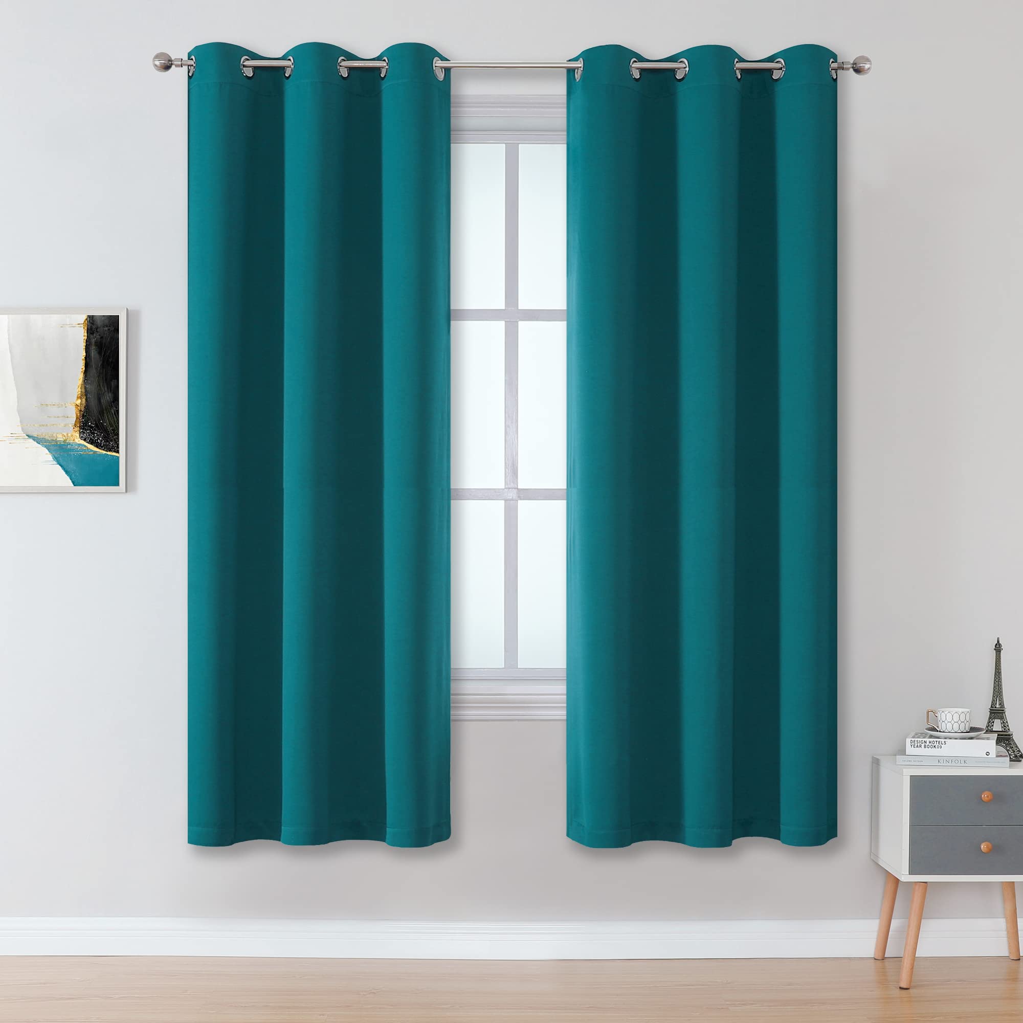 Dualife Teal Curtains 72 Inch Length 2 Panels Set Grommet Curtain Drapes Insulated Thermal Room Darkening Blackout Curtains For