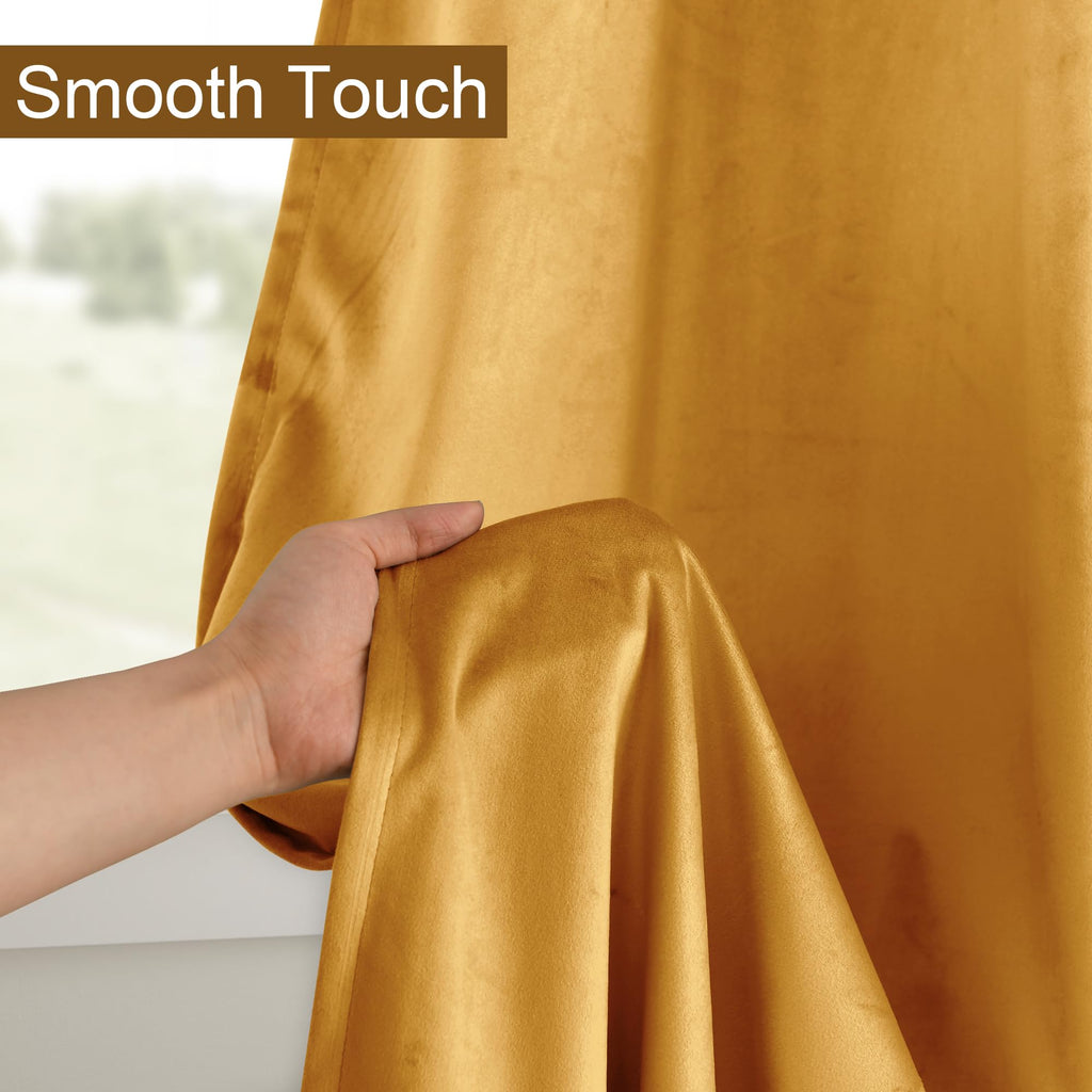 Dwcn Gold Velvet Curtains 84 Inches Long - Room Darkening Privacy Protect Window Treatments Thick Grommet Tieable Privacy Drapes