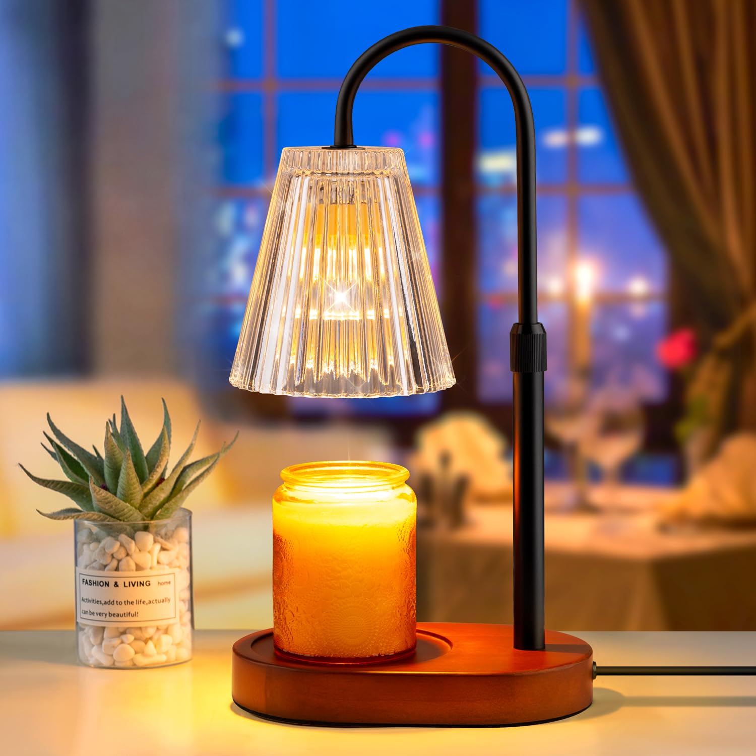 Candle Warmer Lamp with Timer - Electric Candles Wax Warmers Glass Lamps For Jar Candles Burner Adjustable Height and Dimmable L