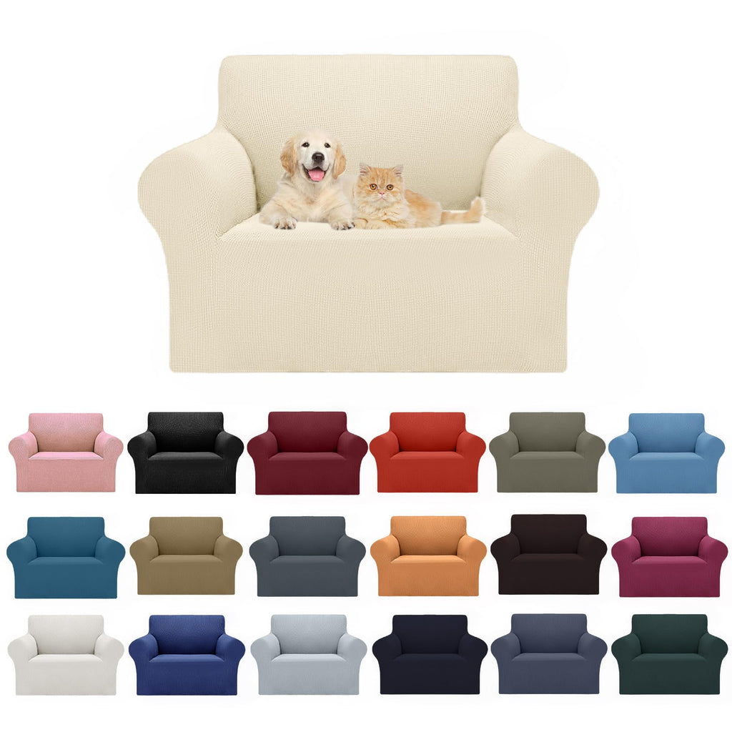2025 New Stretch Chair Sofa Slipcovers Couch Cover For 1 Seater Furniture Protector Sofa Covers With Elastic Bottom Jacquard Fabric Small Checks For Pets, Kids - Beige