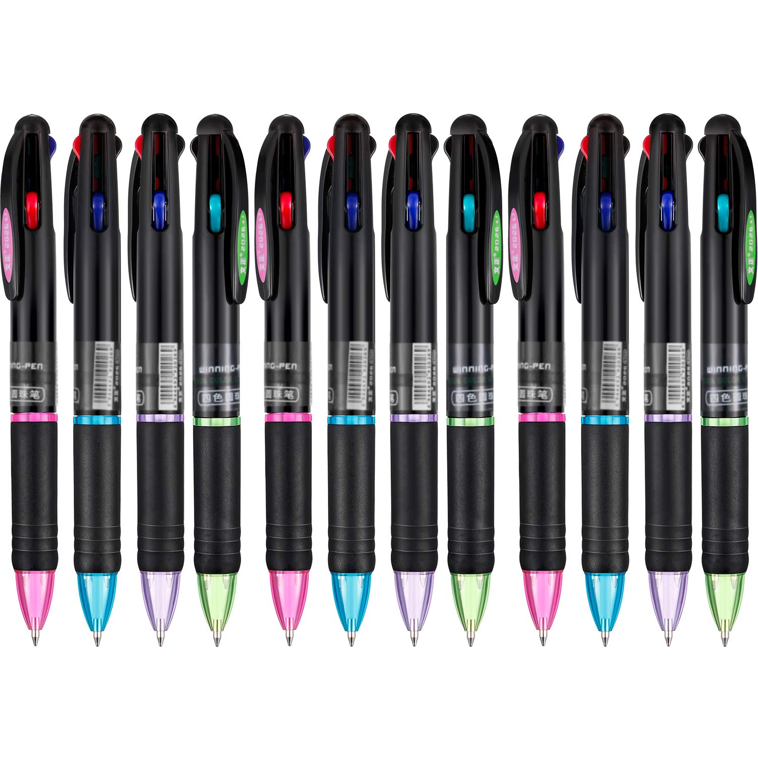 Jovitec 12 Pcs Multicolor Ballpoint Pens 4 In 1 Retractable Ballpoint Pens 4 Colors Gel Ink Ball Point Pen For Office School Tea